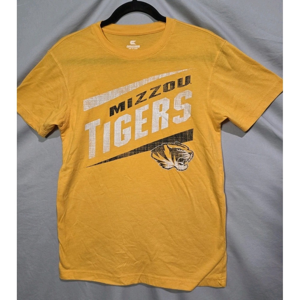 Colosseum Missouri Mizzou Tigers Women's Small Yellow Crew T-Shirt Front &‎ Back